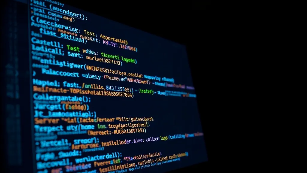 A computer screen showing complex minified javascript code w